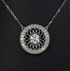 Round Moissanite Stone 925 Silver Art Deco Filigree Engagement Pendant Necklace