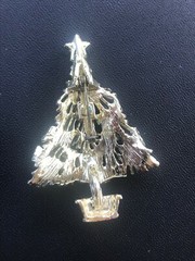 Vintage Unusual White Enamel w Green Bows & Red Yellow & Blue Rhinestones Christ