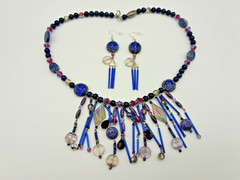 Vtg roxsann Chinese Silver Cloisonné Amethyst Lapis Antique Glass Jewelry Set