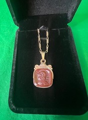 Vintage Carnelian Intaglio Pendant Necklace Monet Gold Roman Cameo