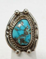Navajo Old Pawn Silver & Zinc Matrix Turquoise Ring Size 4