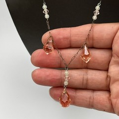 Art Deco Pink Necklace Paper Clip Chain 16″ Antique Jewelry