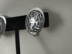 Vtg Black Inset Silver Angelfish Oblong Clip On Earring Made in Western Germany