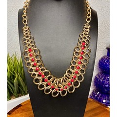Hot Pink Rhinestone Gold Chain Statement necklace 22”