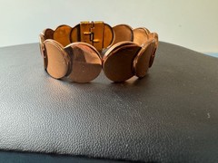 Vintage Mid Century Renoir Copper Disk Hinged Clamp Cuff Bracelet Signed