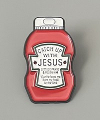 Enamel-Metal-Catchup With Jesus-Bottle-Religious Pin Back Tie Tack Brooch 1”