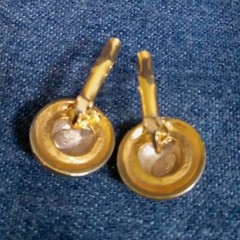 Vintage Domed Button Earrings Round Two Tone Gold Silver Lever Back Retro USA