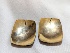 Vtg abstract earrings square enamel modern swirl art design pierced post mustard