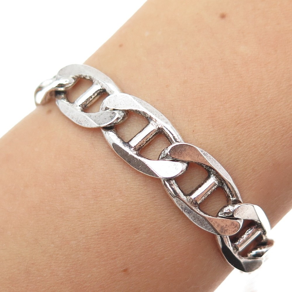 925 Sterling Silver Vintage Italy Anchor Mariner Link Bracelet 8.75″