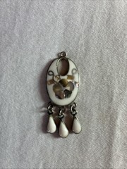 VTG Alpaca Mexico White Enamel Mother Of Pearl Abalone Inlay Pendant