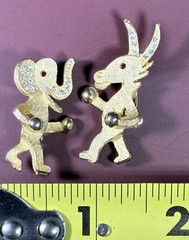 Vintage Political Pin Set Bipartisan Elephant Donkey Brooch Gold Tone Rhinestone