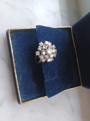 Funky 1950s Midcentury 14K White Gold Diamond Cluster Vintage Dome Cocktail Ring