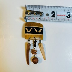 VTG Boho Ethnic Native Tribal Wood Clip Dangle Chevron Earrings Hand Painted