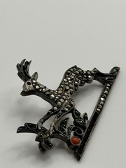 Vintage Art Deco Brooch 935 Sterling Silver Marcasite Deer