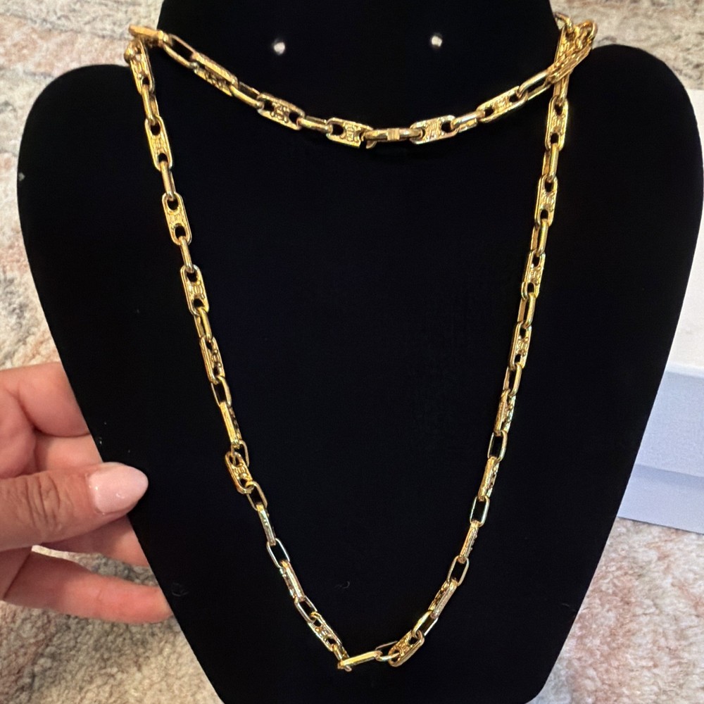 Vintage Celine Paris Heavy Gold Tone Triomphe Blazon Open Link Chain Necklace