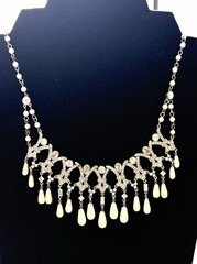 Vintage Ornate Carol Lee Rhinestone Faux Pearl Drop Choker Necklace Deco Gala