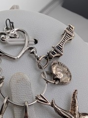 Vintage~**CHARM HOLDER & 7 CHARMS**~925 Sterling Silver~8.1 GRAMS~2.2″ Long