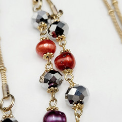 Colorful Burgundy and Plum Pearl with Crystal Beaded Long Station Necklace 36 in