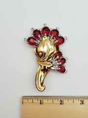DESIGNER SIGNED/MARKED BARCLAY ART DECO FAUX RUBY/DIAMOND RHINESTONE PIN BROOCH!
