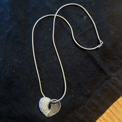 Vintage Thai Sterling Red & White CZ Rhinestone Heart on Italian Sterling Chain