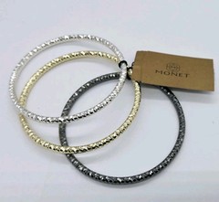 Monet Bangle Bracelet set of 3 Black Silver Gold Over the wrist OSFM