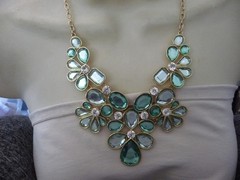 STATEMENT LRG SKY BLUE * CLEAR RHINESTONES FLOWERS BIB NECKLACE #15/28