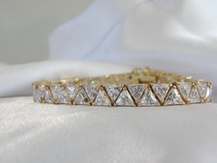 Vintage Sterling Silver 925 Gold Over Trillion Cut CZ Tennis Bracelet 7″