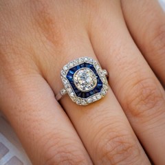 Art Deco Inspired Engagement Ring 2.2 Ct Simulated Diamond 14k White Gold Over