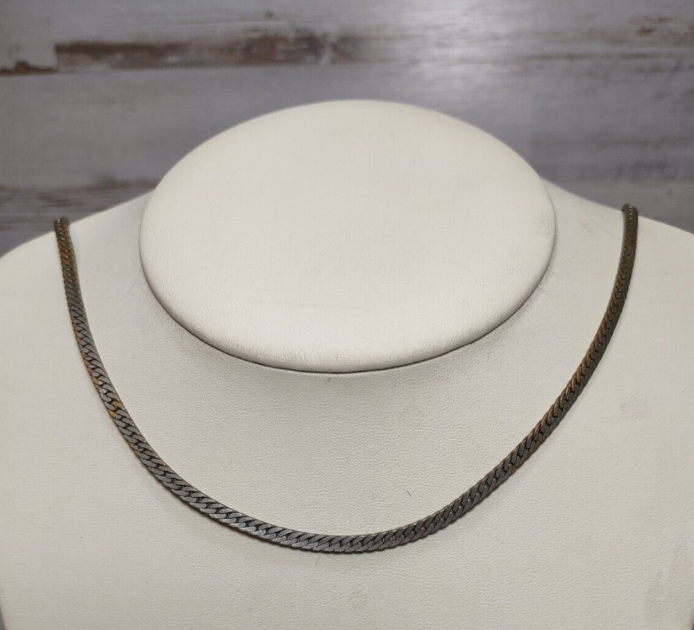 Vintage Signed Medici Silver Tone Chunky Diagonal Chain Link Necklace 19″