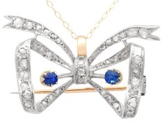 Antique French 0.45ct Sapphire and 0.93ct Diamond Yellow Gold Bow Brooch