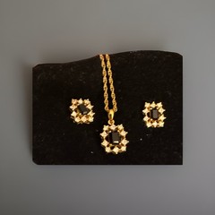 BLACK ONYX CZ CUBIC ZIRCONIA GOLD TONE CHAIN NECKLACE EARRINGS SZ SET