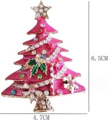Pink Christmas Tree Rhinestone Brooch, Vintage Colored Christmas Tree 1Pcs Pink