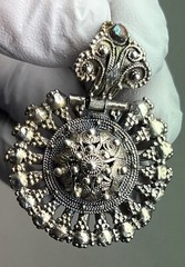ANTIQUE ARMENIAN BYZANTINE REVIVAL OTTOMAN SAPHIRET COIN SILVER JEWELED EARRINGS