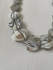 Reversible Vintage Bone Or Stone Bead Necklace – Flat Disk Beads – 18″ Lobster