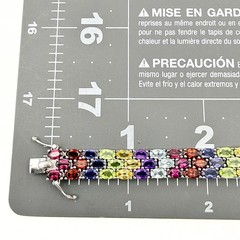 BBJ Sterling Silver 3 Row Multi Gemstone Garnet Amethyst Citrine Link Bracelet