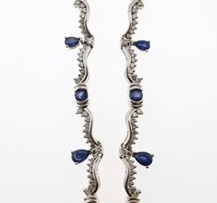 14K White Gold Natural Sapphire & Diamond Necklace 17.5″
