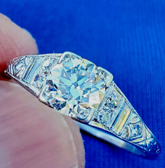 Original EARTH MINED DIAMOND ART Deco Engagement Ring 1 CARAT PLATINUM Solitaire