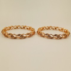 Cubic Zirconia 22k Rose Gold Plated Bangle, CZ American Diamond Bracelet 2 Pcs K