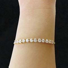NYJEWEL 14k Yellow Gold White Clear Stone Bracelet 7″