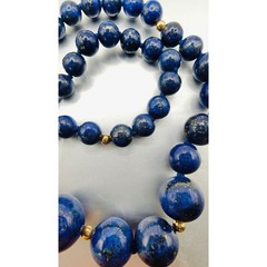 Vintage Graduated Lapis Lazuli Bead Necklace 14k Spacers Filigree Clasp 19in