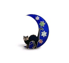 Vintage Cloissone Enamel Cat Sitting on Moon Pin Brooch SEE DESCRIPTION