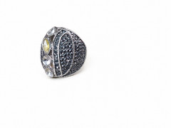 Vintage Black Pavé Statement Ring with Yellow & Clear Stones – Silver Tone