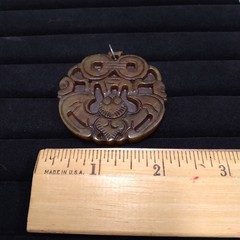 Brown Stone Carved Pendant Silver Tone