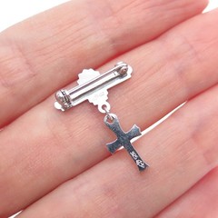 MARATHON 925 Sterling Silver Antique Art Deco Cross Medal Pin Brooch