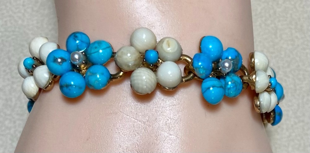 AUTHENTIC SWOBODA BRACELET ~ TURQUOISE, WHITE AGATE, PEARL ~ WOW !