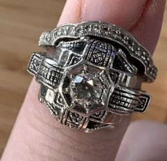 Art Deco 14k White Gold Diamond Wedding Engagement Ring Set Handcrafted Filigree