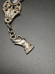 VINTAGE antiqued silvertone black enamel Egyptian design panel links bracelet
