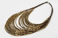 Vintage Gold Bronze Bugle Bead Cascading Multi Strand Illusion Choker Necklace