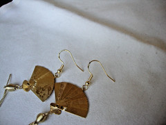 Vtg Chinese Phoenix & Crane Etched Folding Fan Sterling Silver 925 Hook Earrings