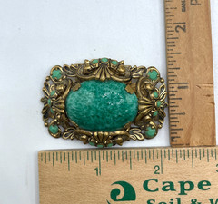VTG W. Germany Ornate Peking Glass Filigree Shell motifs Brooch C-clasp Art Deco